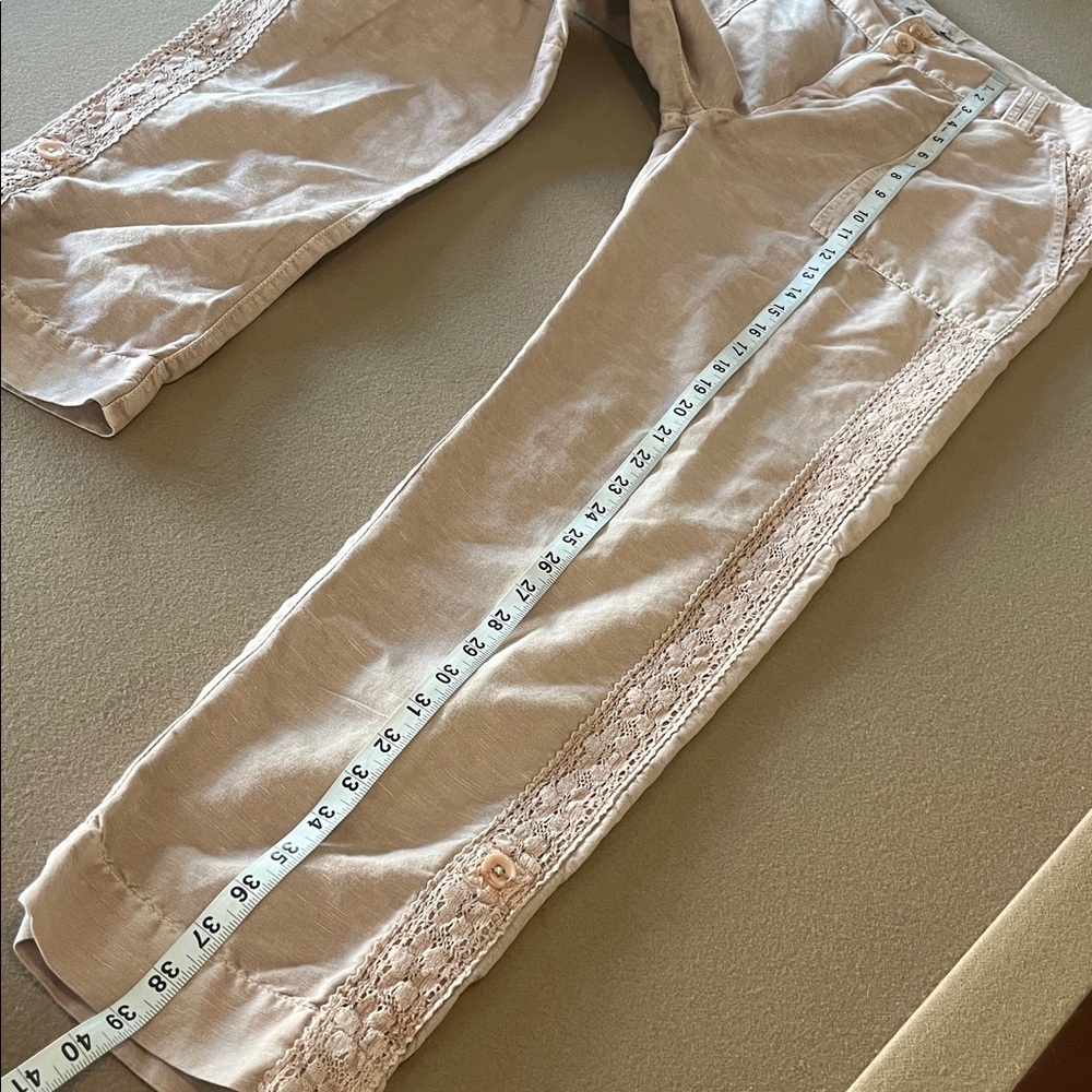 Sundance Women's Beige/Blush/Rose Dust  Linen Blend W/ Lace Pants - 10 - Picture 12 of 13